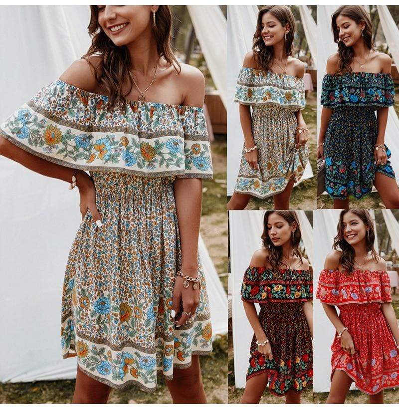 Floral Print Off Shoulder Mini Dress