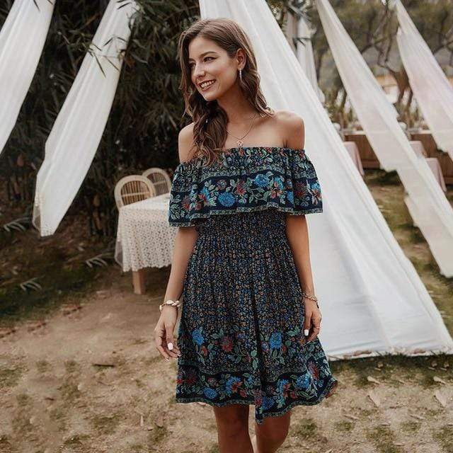 Floral Print Off Shoulder Mini Dress