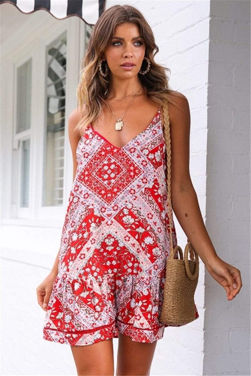 Red  White Spaghetti Strap Dress