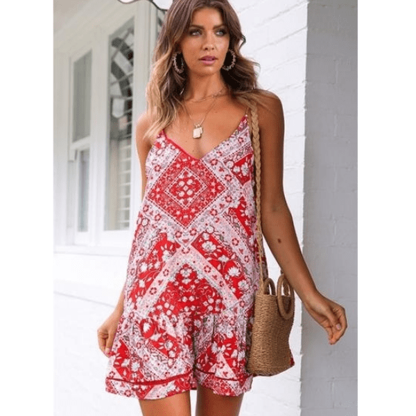 Red  White Spaghetti Strap Dress