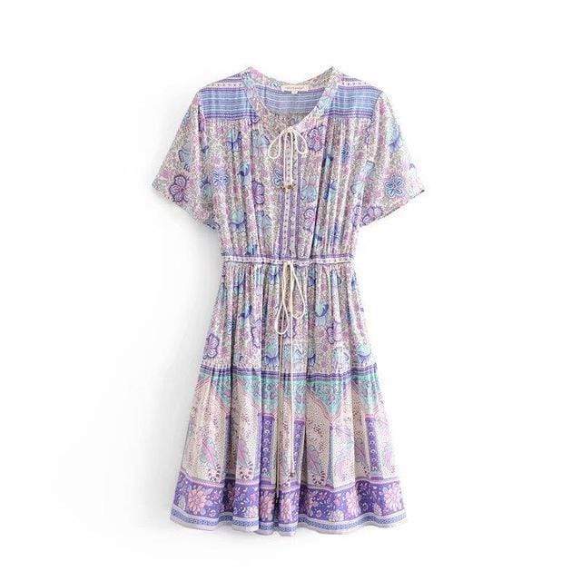 Lila mini-jurk met bloemenprint 