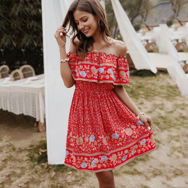 Floral Print Off Shoulder Mini Dress