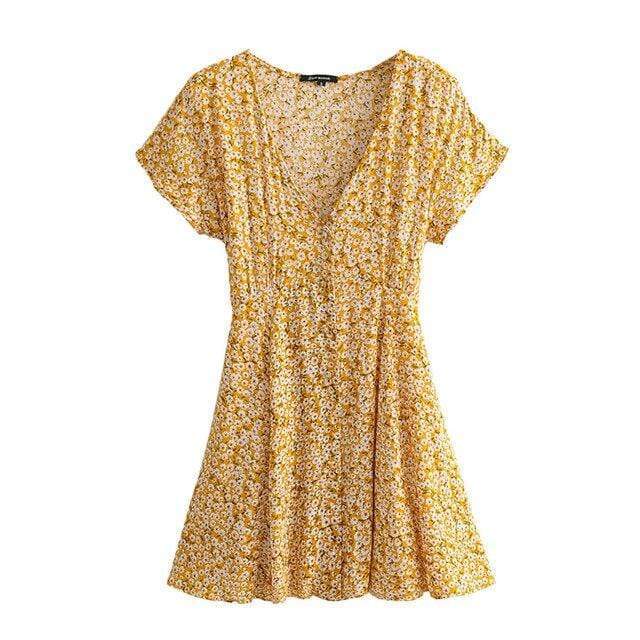 Gele mini-jurk met bloemenprint 