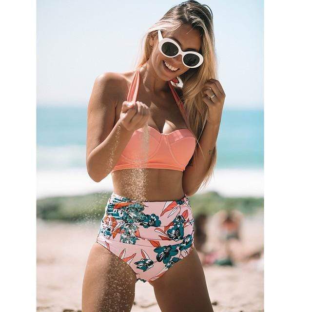 Retro Floral Print Bikini Set