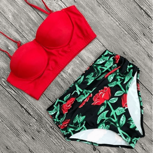 Retro Floral Print Bikini Set