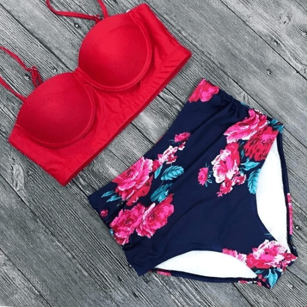 Retro Floral Print Bikini Set