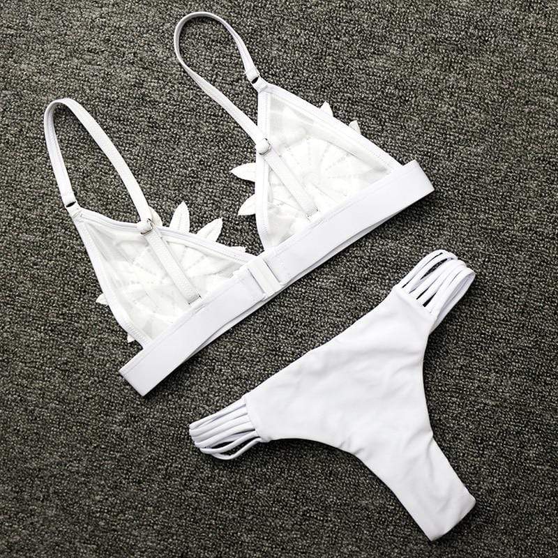 Mesh Flower Bikini Set