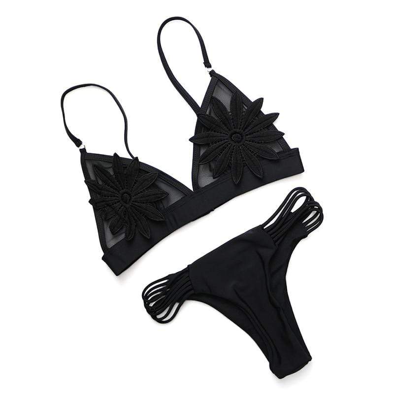 Mesh Flower Bikini Set