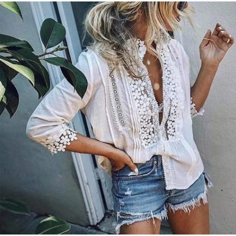 Half Sleeve Lace Boho Blouse