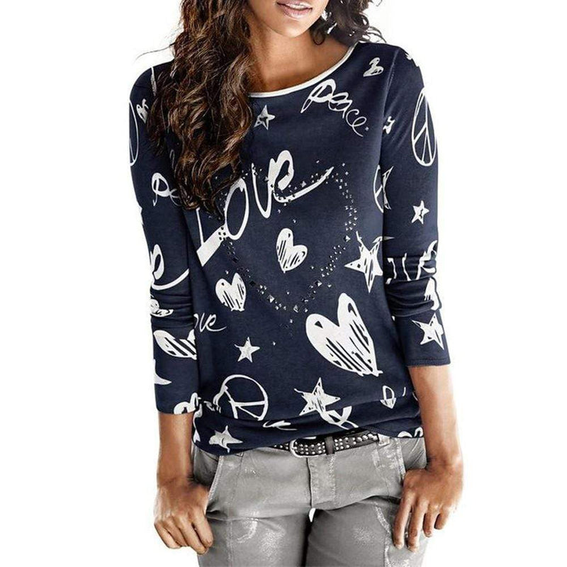 Casual top met hartprint en lange mouwen