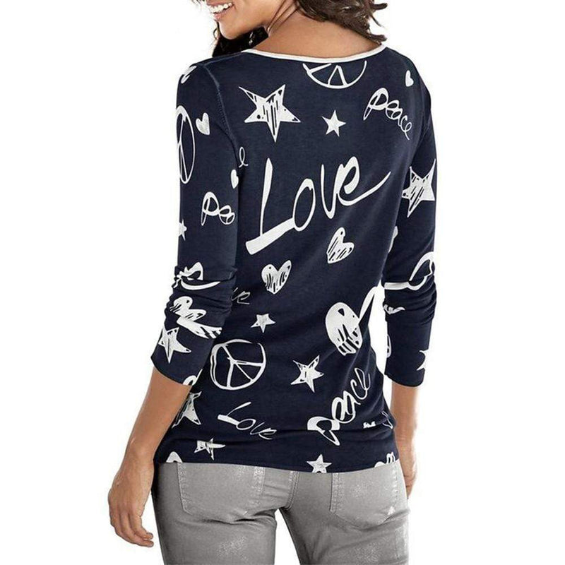 Casual top met hartprint en lange mouwen