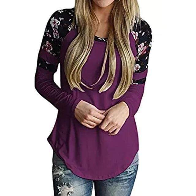 Long Sleeve Patchwork Floral Print Top