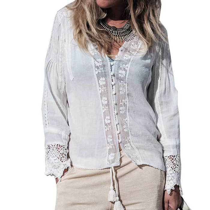 White Lace Floral Embroidery Blouse