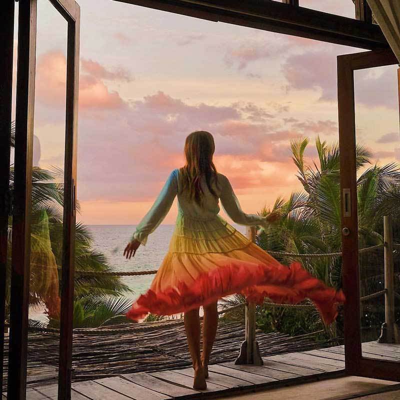 Bohemian Rainbow Tiered Maxi Dress