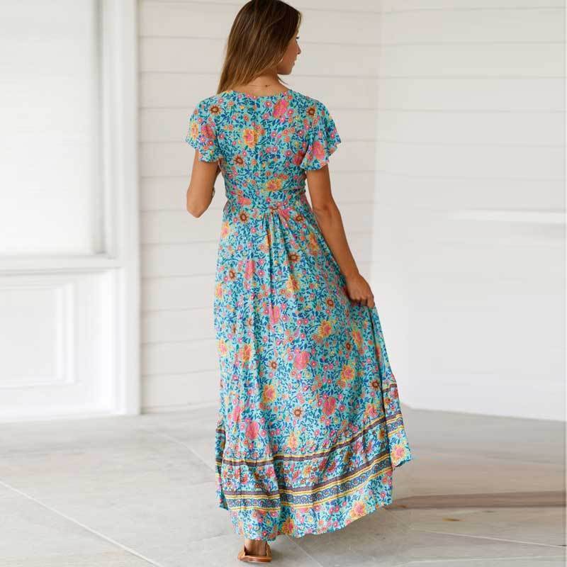 Green Split V-Neck Wrap Dress