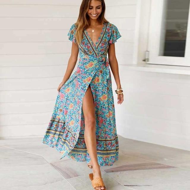 Green Split V-Neck Wrap Dress