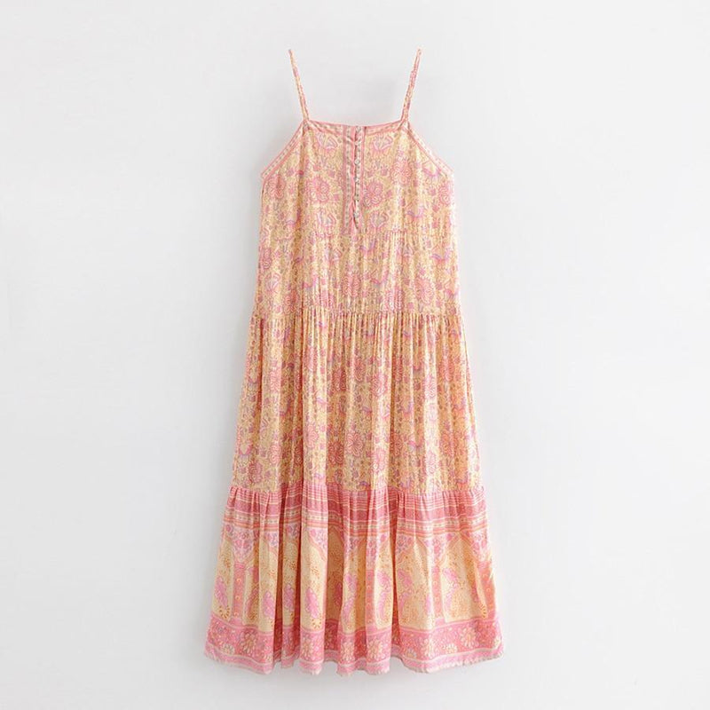 Spaghetti Strap Boho Floral Print Maxi Dress