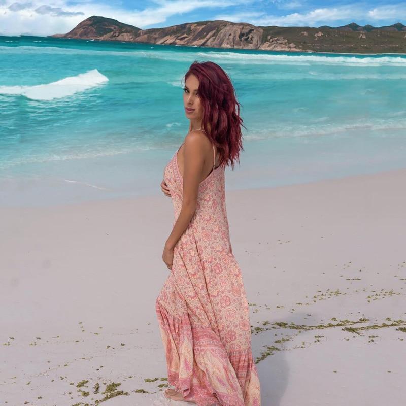 Spaghetti Strap Boho Floral Print Maxi Dress
