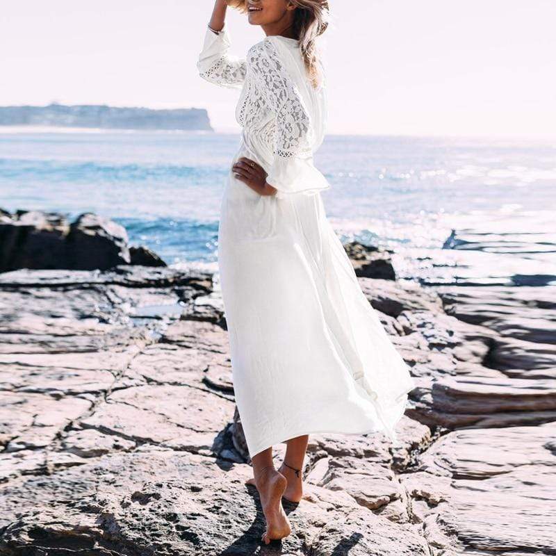 Deep V Neck Lace Crochet Dress