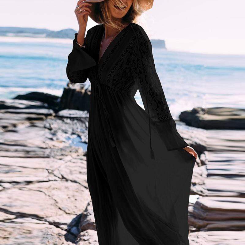 Deep V Neck Lace Crochet Dress