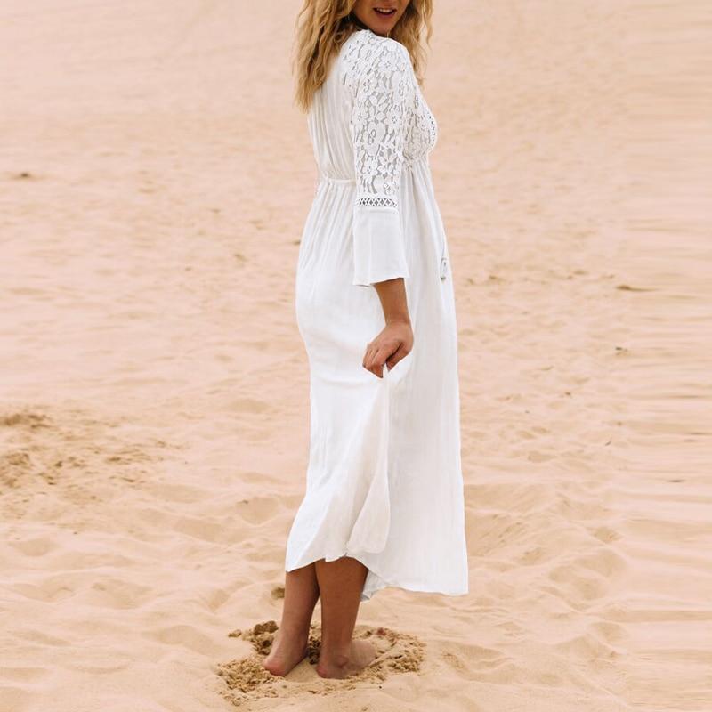 Deep V Neck Lace Crochet Dress