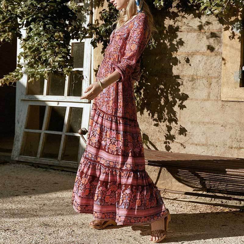 Boho Floral Print Maxi Dress