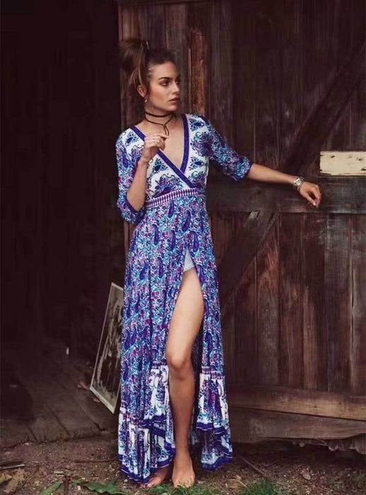 Boho Inspired Floral Print Maxi Dress