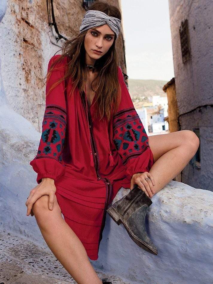 Boho Long Embroiderd Tassel Dress