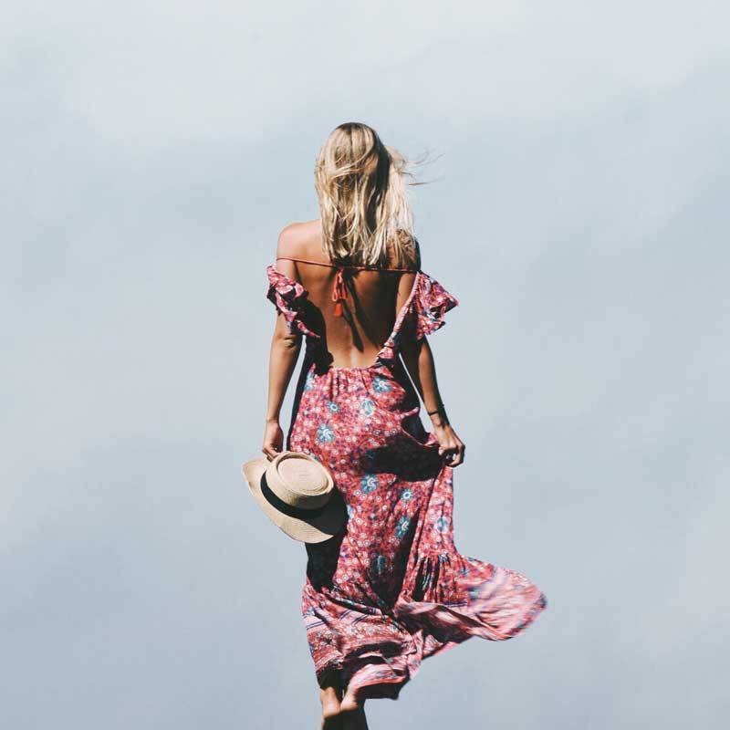 Floral Print Backless Boho Dress