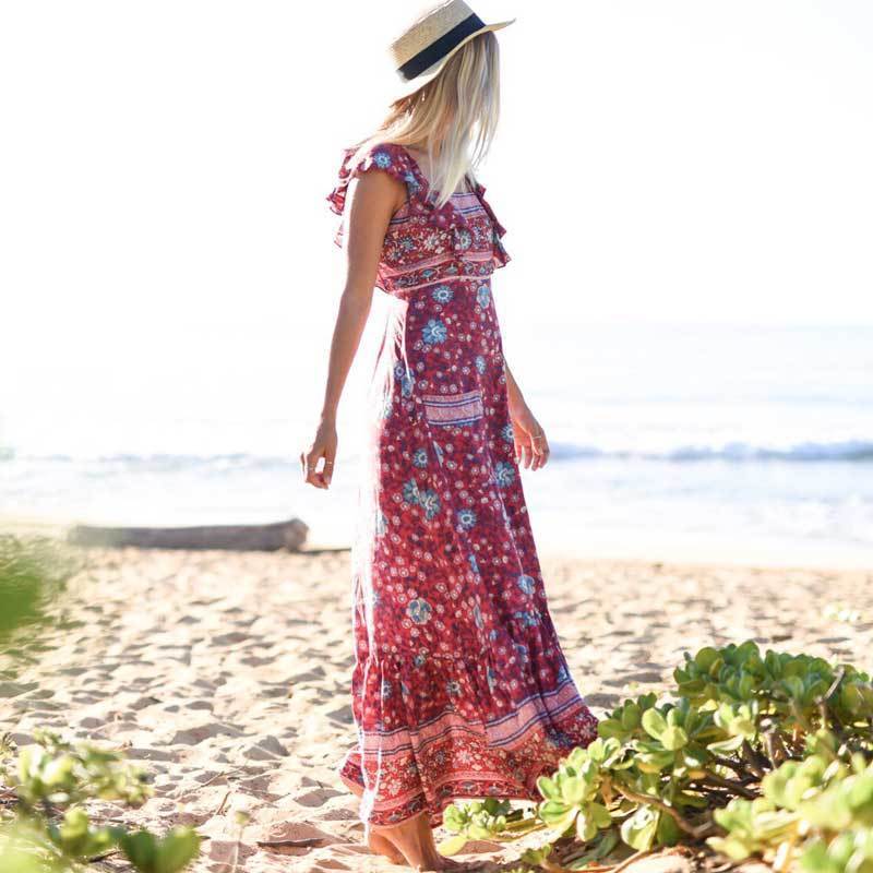 Floral Print Backless Boho Dress