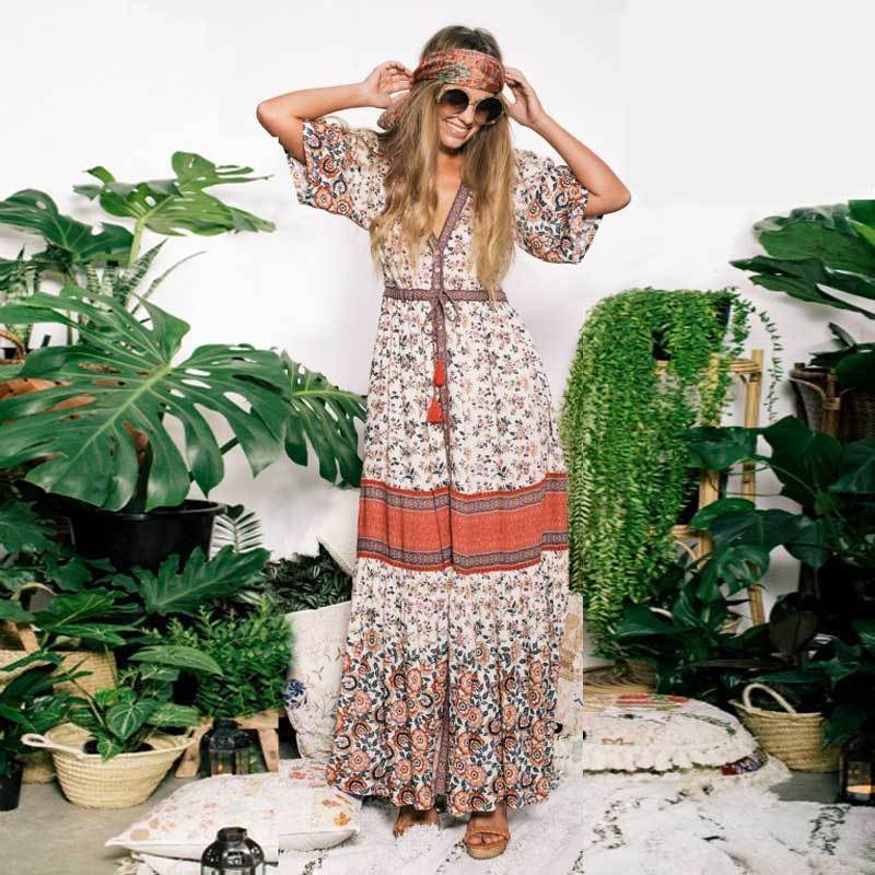 Boho Floral Print Maxi Dress