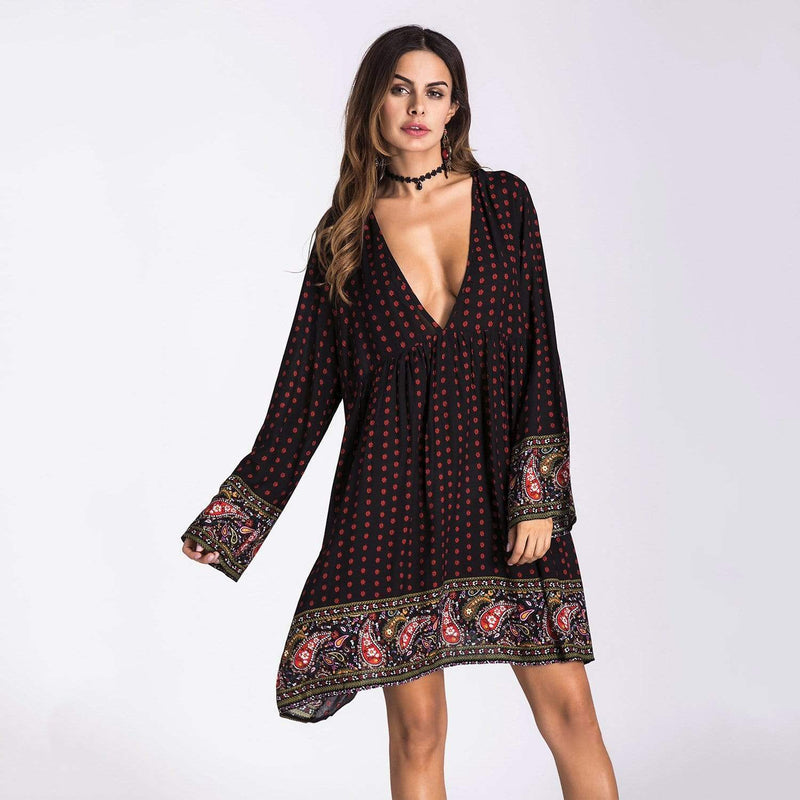 Boho Summer Long Sleeve Print Dress