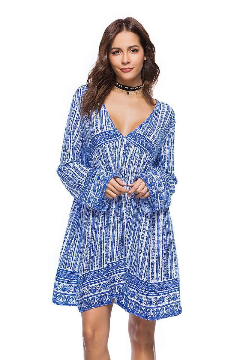 Boho Summer Long Sleeve Print Dress