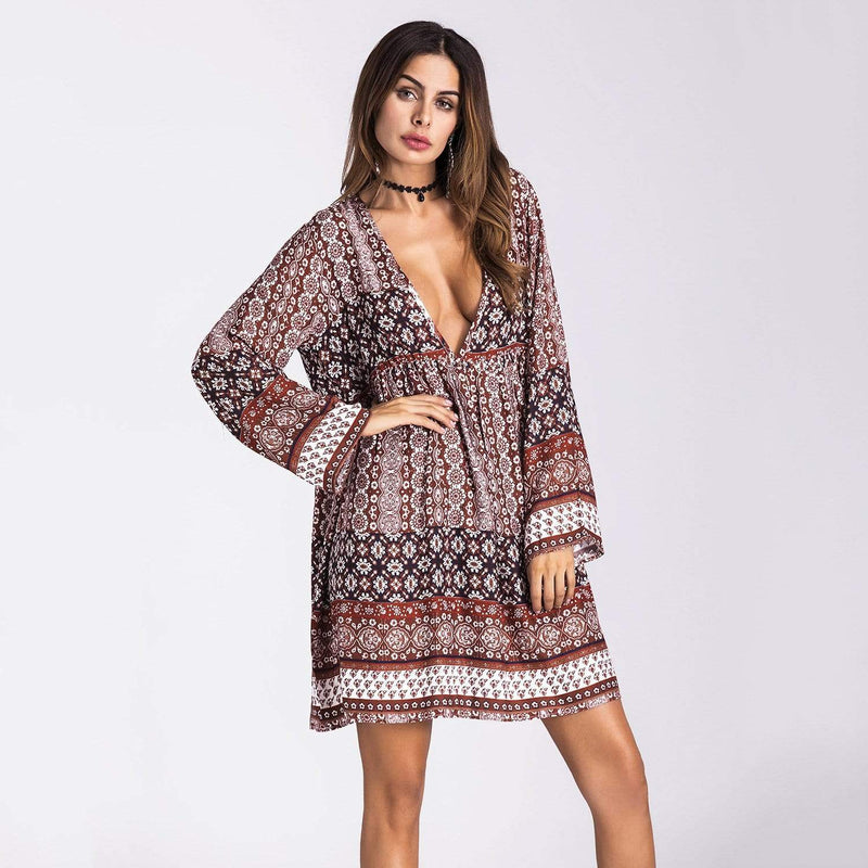 Boho Summer Long Sleeve Print Dress