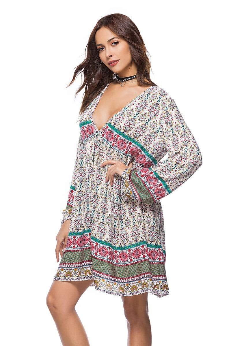 Boho Summer Long Sleeve Print Dress