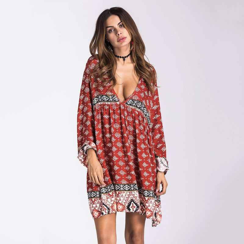 Boho Summer Long Sleeve Print Dress