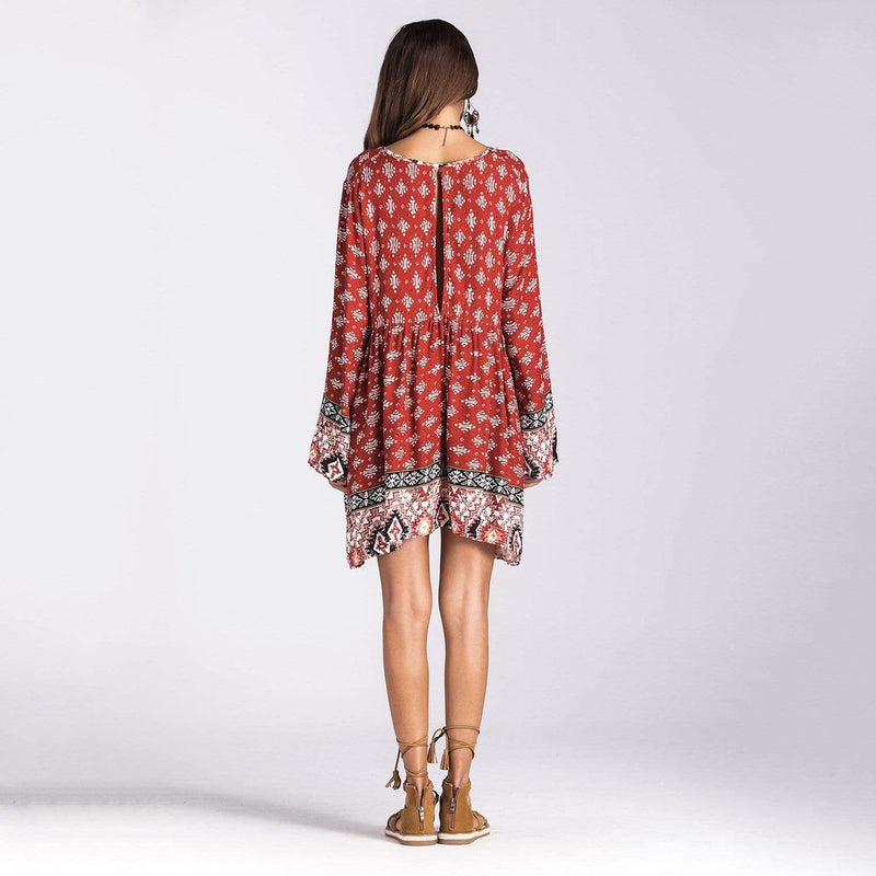 Boho Summer Long Sleeve Print Dress