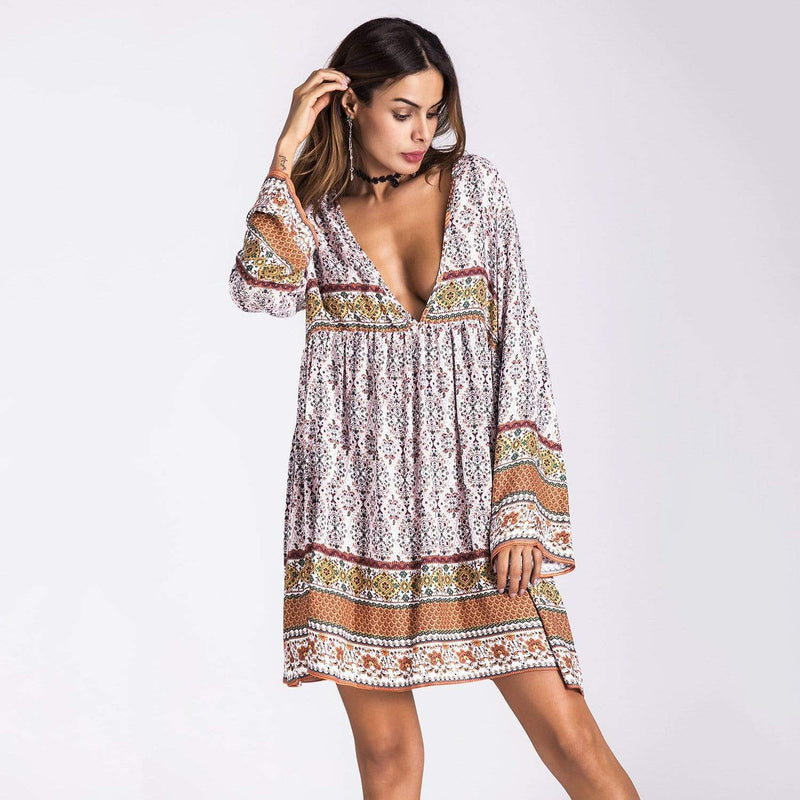 Boho Summer Long Sleeve Print Dress