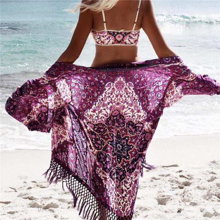 Beach Floral Print Cover Up Kimono