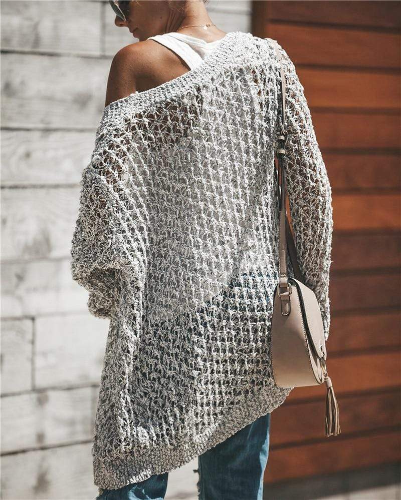 Gray Casual Knit Cardigan