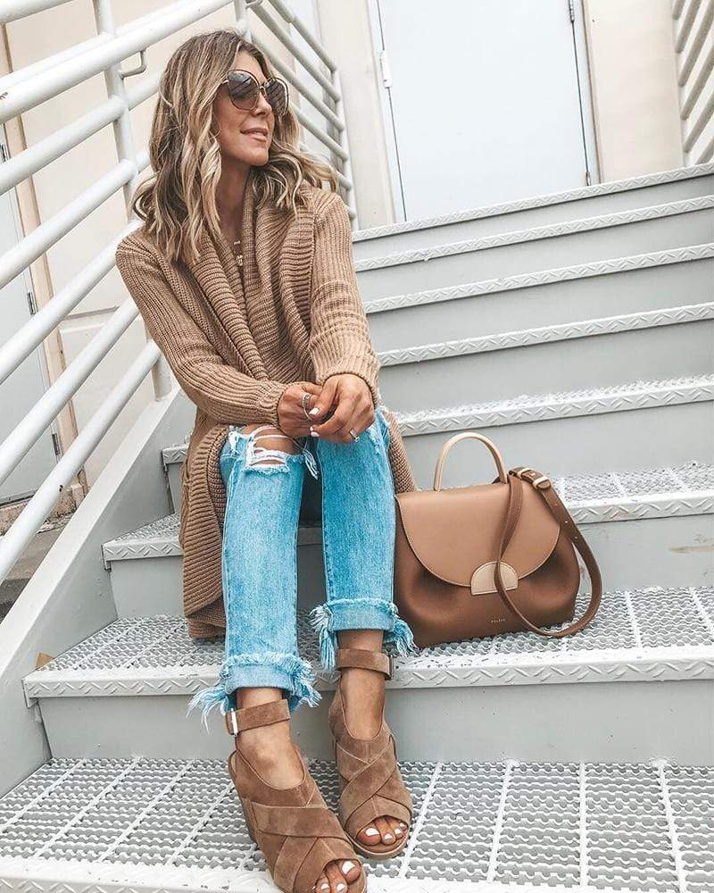 Loose Khaki Knit Cardigan