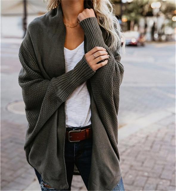 Women’s Batwing Sleeve Cocoon Cardigan – Open Front Knit with Scarf Collar