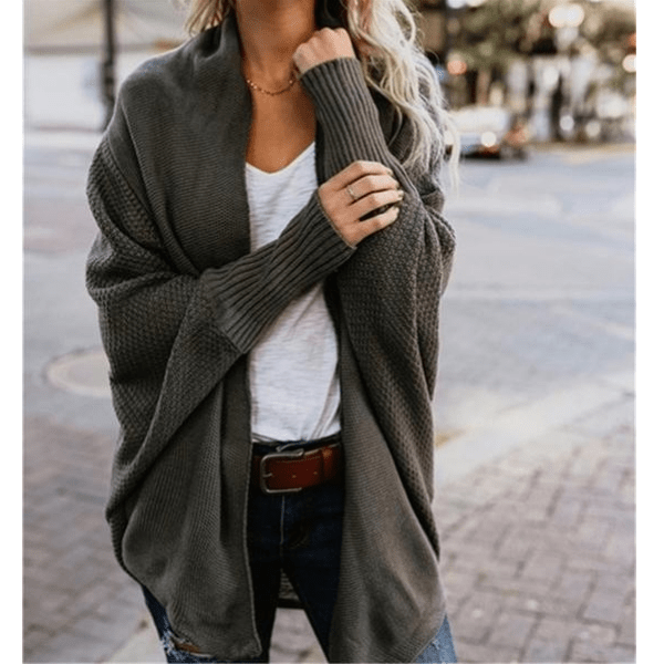 Women’s Batwing Sleeve Cocoon Cardigan – Open Front Knit with Scarf Collar