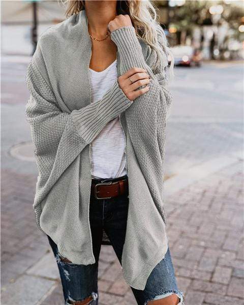 Women’s Batwing Sleeve Cocoon Cardigan – Open Front Knit with Scarf Collar