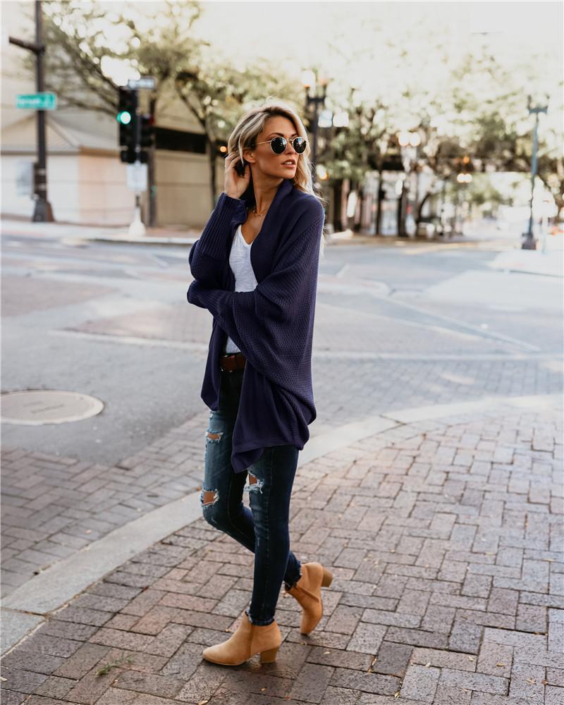 Women’s Batwing Sleeve Cocoon Cardigan – Open Front Knit with Scarf Collar