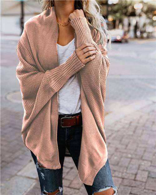 Women’s Batwing Sleeve Cocoon Cardigan – Open Front Knit with Scarf Collar