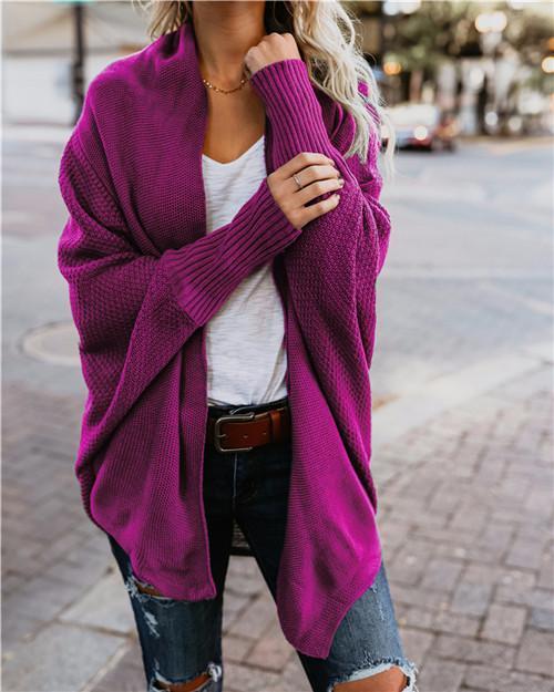 Women’s Batwing Sleeve Cocoon Cardigan – Open Front Knit with Scarf Collar