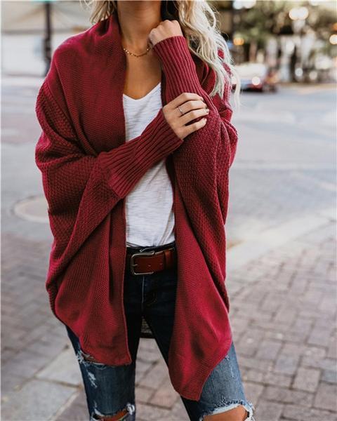 Women's Batwing Sleeve Cocoon Cardigan – Open Front Knit with