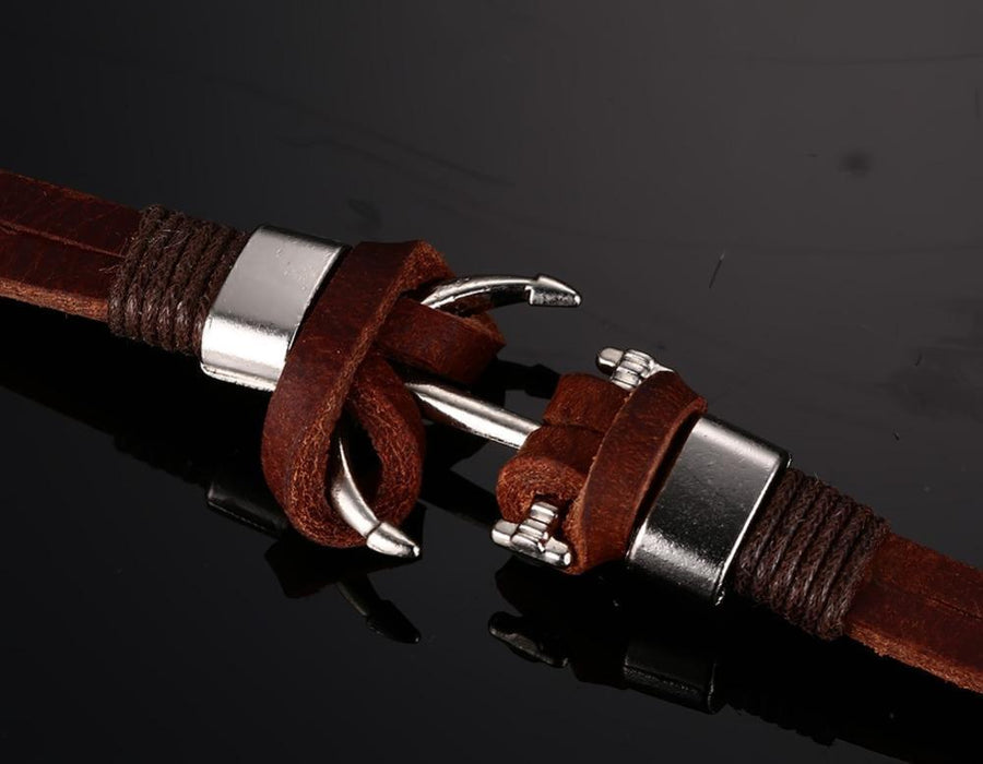 Vintage Leather Anchor Bracelet