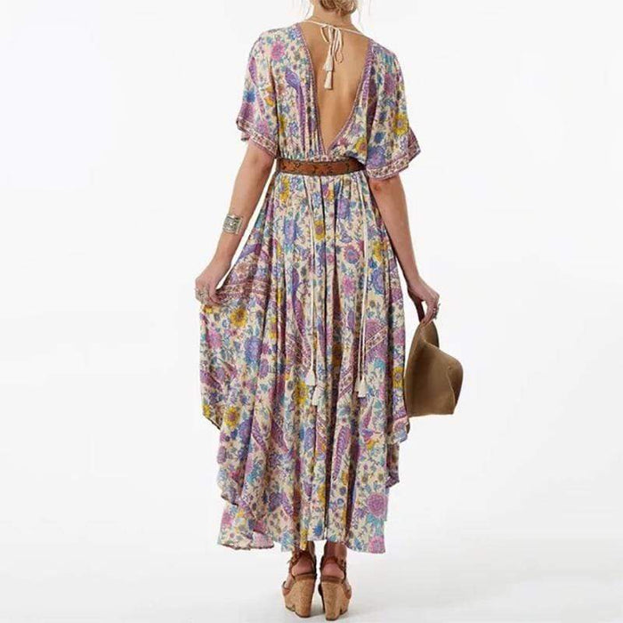 Lange maxi-jurk met bloemenstrand 